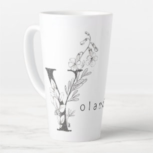 Caneca De Café Latte Monograma Botânico Floral "Y" Texto Personalizado