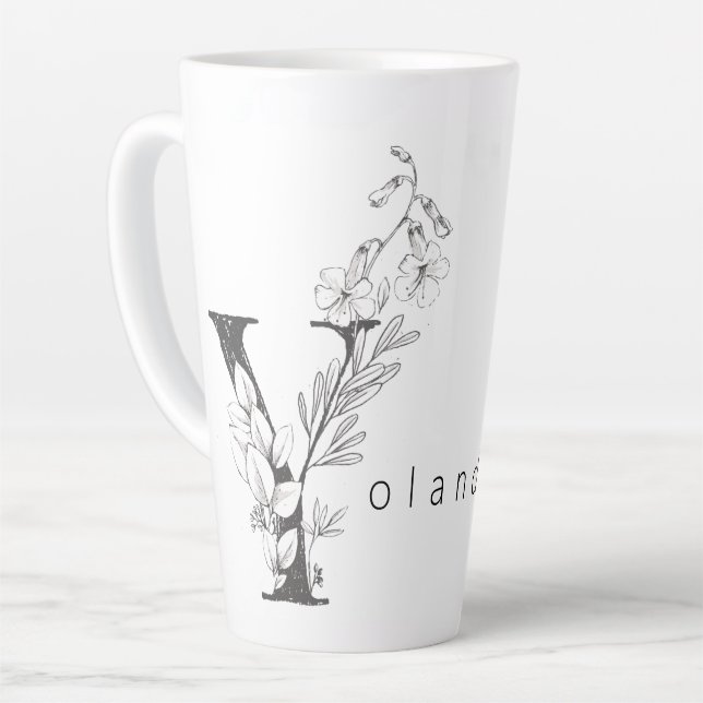Caneca De Café Latte Monograma Botânico Floral "Y" Texto Personalizado  (Ângulo esquerdo)