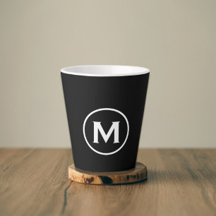 Caneca De Café Latte Monograma branco preto mínimo