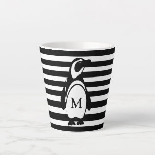Caneca De Café Latte Monograma com risca branca e preto pinguim