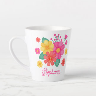 Caneca De Café Latte Monograma da Flor bonito Nome Botânico Moderno