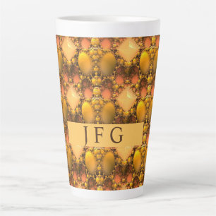 Caneca De Café Latte Monograma de Arte Fractal Amarelo Honeycomb