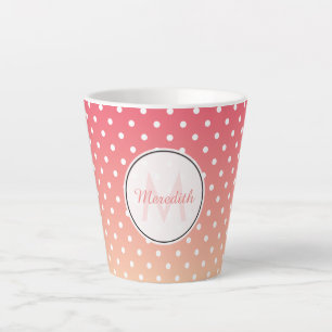 Caneca De Café Latte Monograma de Bolinhas de Mão Rosa Bonita