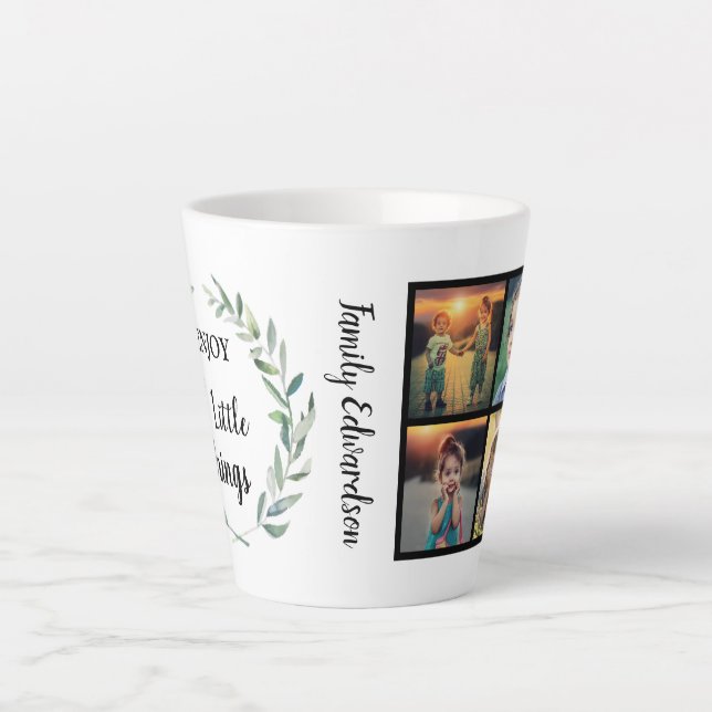 Caneca De Café Latte Monograma de colagem de fotos da família desfruta  (Frente)