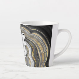Caneca De Café Latte Monograma de Geodo Dourado e Cinza moderno