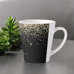 Caneca De Café Latte Monograma de Letra Maiúscula em Glitter Dourado Pr