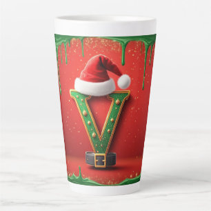 Caneca De Café Latte Monograma de Natal Chapéu do Papai Noel V Para Pre