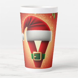 Caneca De Café Latte Monograma de Natal Personalizado V com Chapéu de P