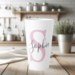Caneca De Café Latte Monograma de Nome Personalizado Moderno - Rosa<br><div class="desc">Monograma de Nome Personalizado Moderno - Rosa</div>