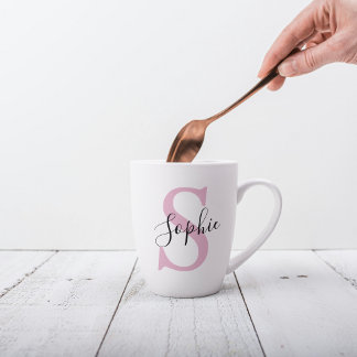Caneca De Café Latte Monograma de Nome Personalizado Moderno - Rosa