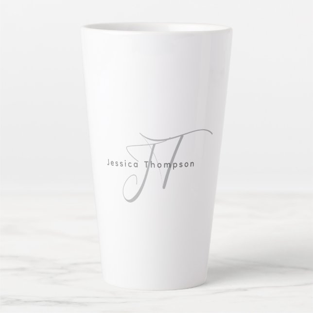 Caneca De Café Latte Monograma de Nome Profissional Simples Elegante Mo (Frente)