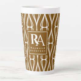 Caneca De Café Latte Monograma de Padrão Branco Castanho Moderno