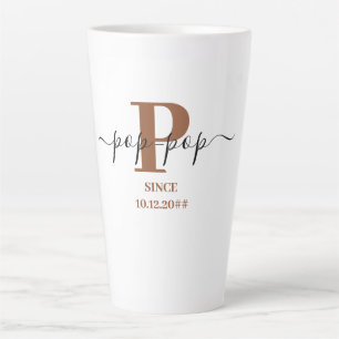 Caneca De Café Latte Monograma de Rótulo Elegante Pop-Pop Marrom Branco