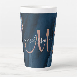 Caneca De Café Latte Monograma de Script Personalizado de Agate de Rosa