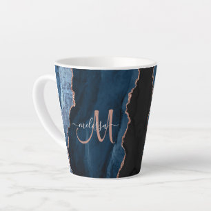 Caneca De Café Latte Monograma de Script Personalizado de Agate de Rosa