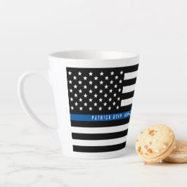 Caneca De Café Latte Monograma de Sinalizador de Polícia de Linha Azul-