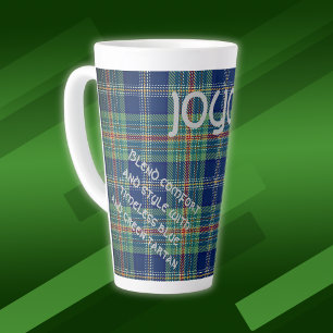 Caneca De Café Latte Monograma de Tartan azul e verde eterno  