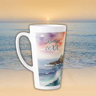 Caneca De Café Latte Monograma do Farol de Byron Bay Sketch  