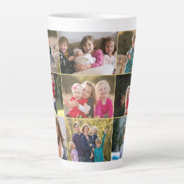 Caneca De Café Latte Monograma Dourado Personalizado de Colagem de Foto