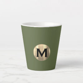 Caneca De Café Latte Monograma Dourado Verde Azeitona Moderno