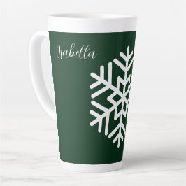Caneca De Café Latte Monograma e Grande Floco de Neve Branco no Verde