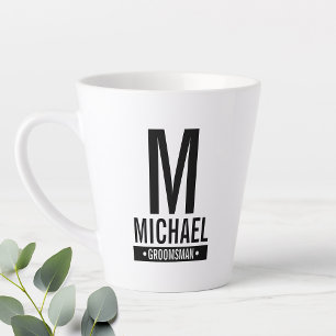Caneca De Café Latte Monograma e Nome do Padrinho de casamento Personal