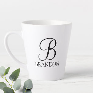 Caneca De Café Latte Monograma e Nome do Script Personalizado Clássico