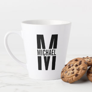 Caneca De Café Latte Monograma e Nome Negros e Brancos