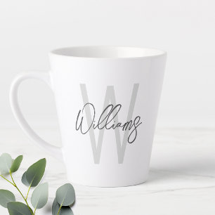 Caneca De Café Latte Monograma e Nome Personalizados de Script Moderno
