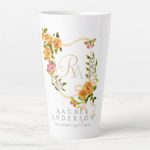 Caneca De Café Latte Monograma em banda Rosa Dourada Monograma Lata Bra