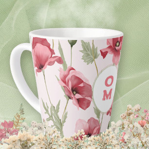 Caneca De Café Latte Monograma feminino elegante Pia rosa-flor-silvestr
