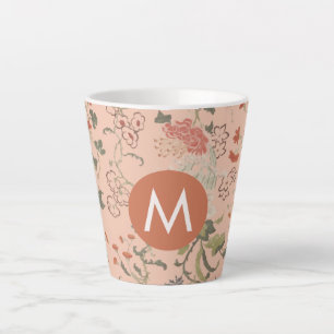 Caneca De Café Latte Monograma Floral Chic