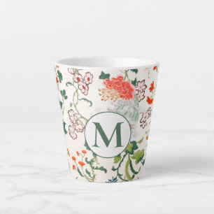 Caneca De Café Latte Monograma Floral Elegante