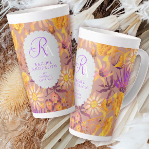 Caneca De Café Latte Monograma Floral Místico Bloqueado Lã Marrom