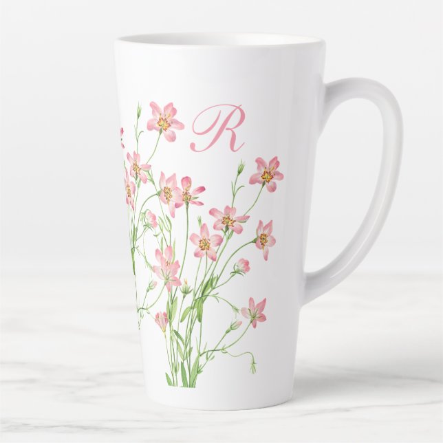 Caneca De Café Latte Monograma Floral Rosa Elegante Grande (Direita)