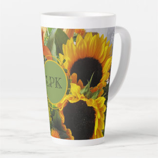 Caneca De Café Latte Monograma Impressão Girassóis Lindos 17oz