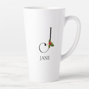 Caneca De Café Latte Monograma Inicial de Férias J e Nome