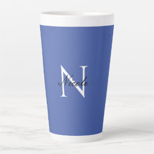 Caneca De Café Latte Monograma Inicial Nome Próprio Manuscrito Azul
