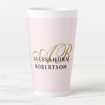Monograma Minimalista Rosa Pastel Dourado Preto No