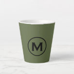 Caneca De Café Latte Monograma Mínimo Verde Azul Clássico<br><div class="desc">Um simples design monograma personalizado em estilo moderno minimalista com tipografia clássica de blocos em uma paleta de cores verde-oliva e preta; um simples design profissional limpo que pode ser facilmente atualizado com o seu monograma inicial.</div>
