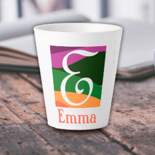 Caneca De Café Latte Monograma Moderno - Letra Inicial Laranja