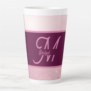 Caneca De Café Latte Monograma ombre com brilho suave feminino rosa men