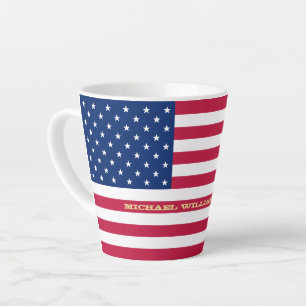 Caneca De Café Latte Monograma Patriótico Personalizado do Bandeira Ame