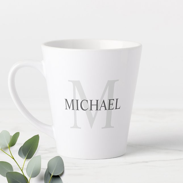 Caneca De Café Latte Monograma Personalizado Clássico e Nome (Criador carregado)