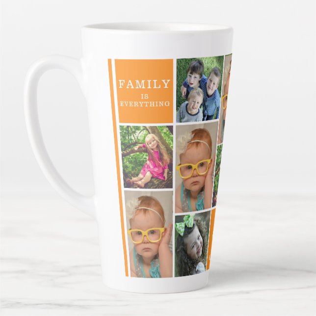 Caneca De Café Latte Monograma Personalizado da Família Laranja Colagem (Esquerda)
