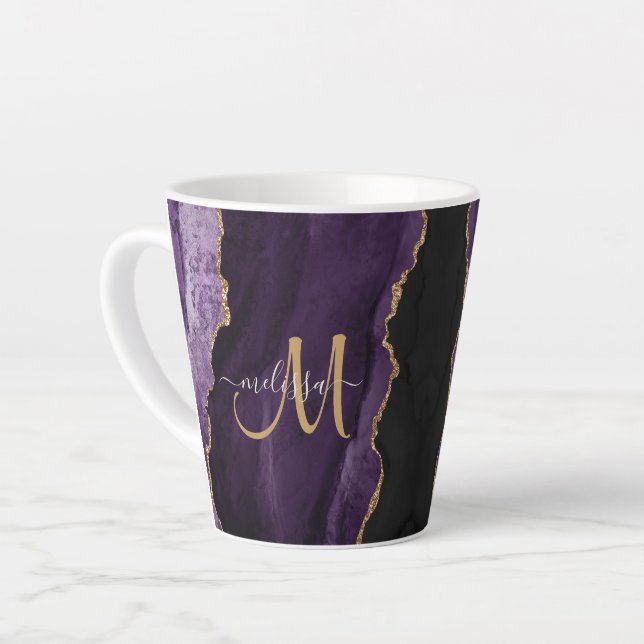 Caneca De Café Latte Monograma Personalizado de Agitação Dourada da Gli (Ângulo esquerdo)
