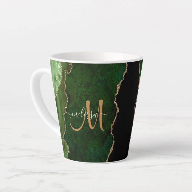 Caneca De Café Latte Monograma Personalizado de Agitação Lítida Dourada (Ângulo esquerdo)