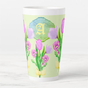 Caneca De Café Latte Monograma Personalizado de Flores de Mola