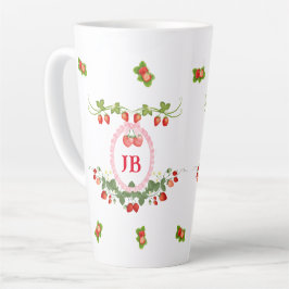 Caneca De Café Latte Monograma Personalizado de Morango
