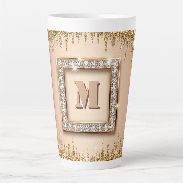 Caneca De Café Latte Monograma Personalizado de Nome Design ✨ (Frente)